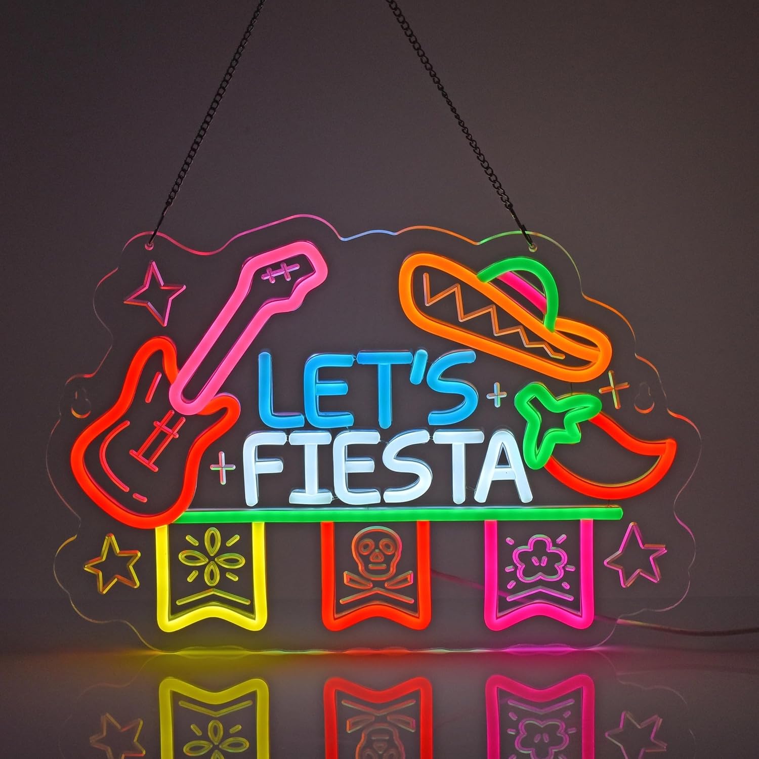 Neon Sign Party - Let's Fiesta Neon-Schild, Neonlicht-Wanddekoration für mexikanische
