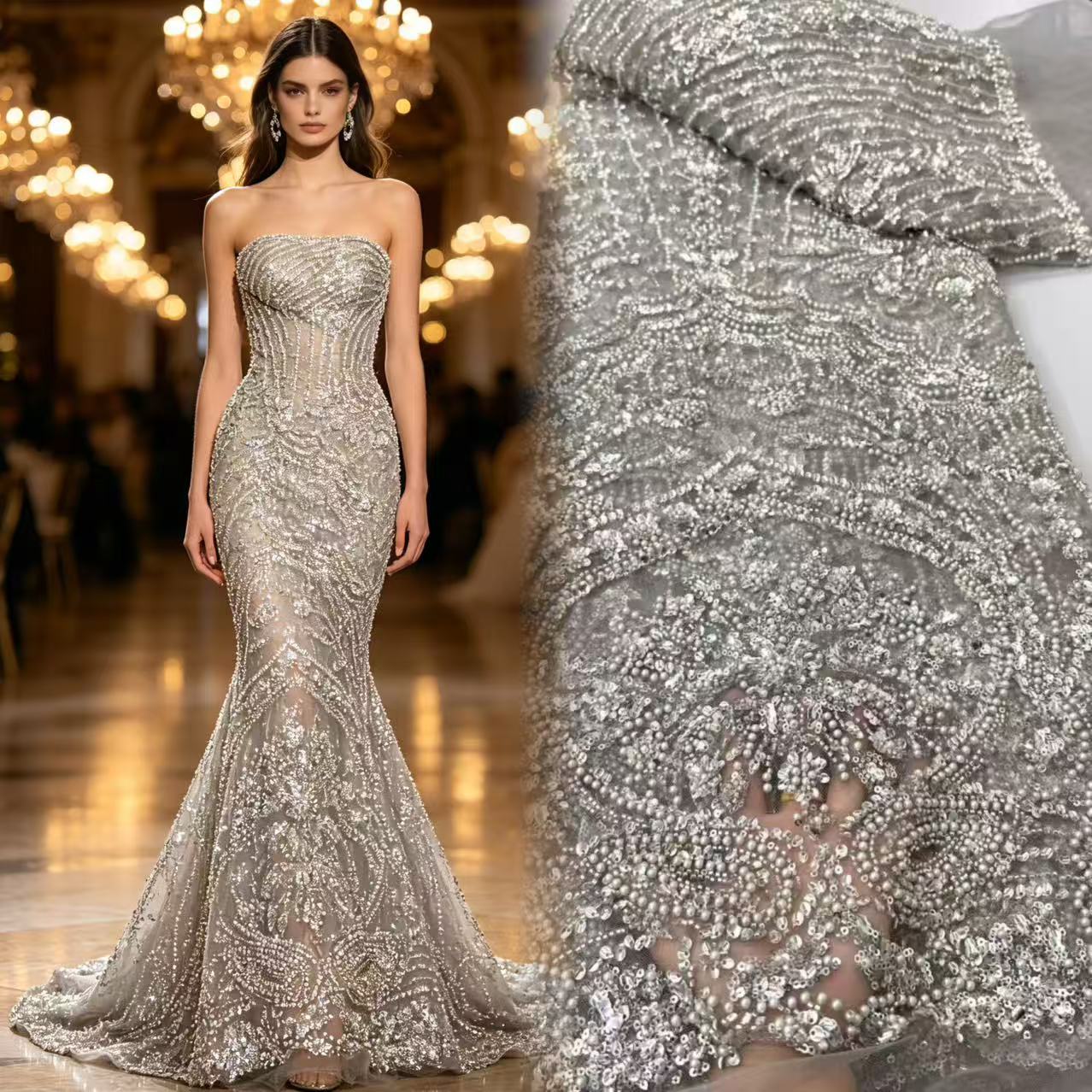 Glitter Tablecloth - Luxuriöse französische Tüll-Netzspitze mit Pailletten und